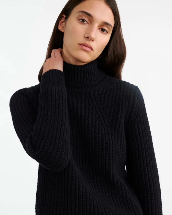 Women Nili Lotan BRONWYN TURTLENECK SWEATER Dark Navy Knits and Sweaters