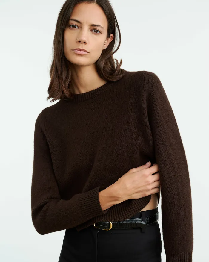 Women Nili Lotan POPPY SWEATER Espresso Knits and Sweaters