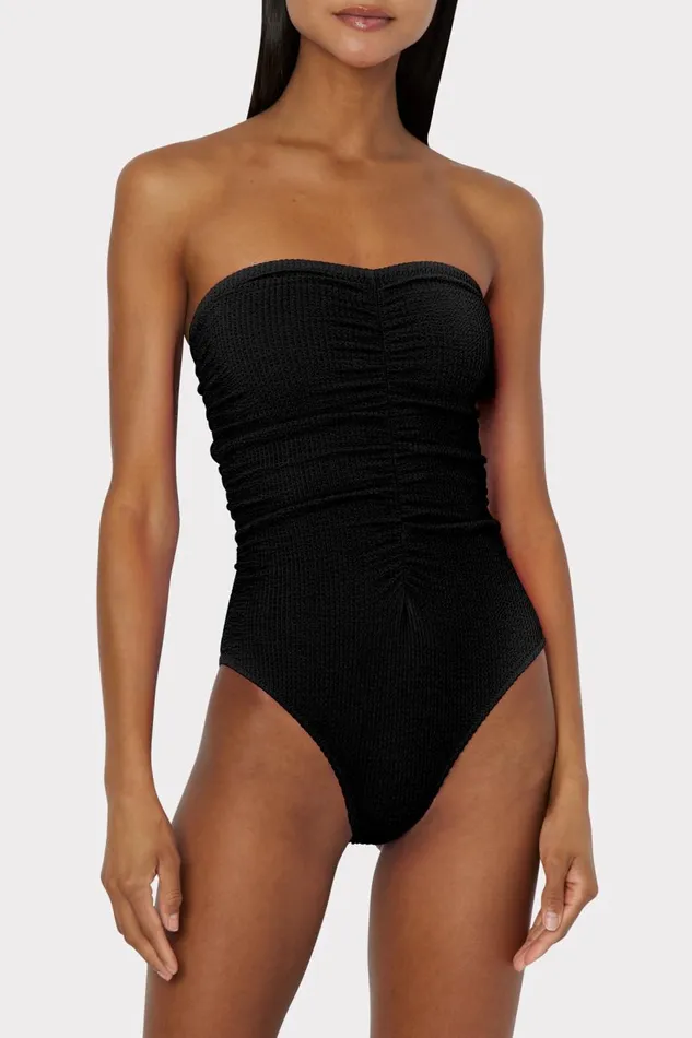 Women One Piece Swimsuits Milly Textured Ruched One Piece Black