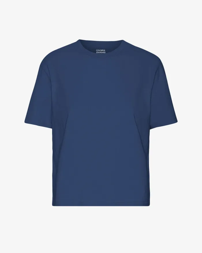 Women Organic Boxy Crop Tee Marine Blue Colorful Standard TShirts