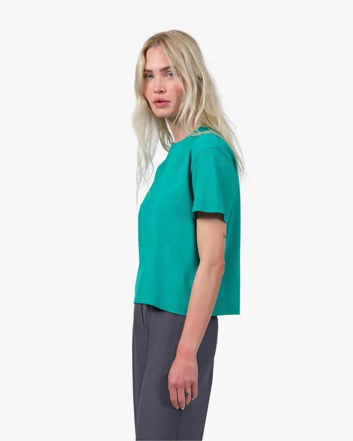 Women Organic Boxy Crop Tee Tropical Sea Colorful Standard TShirts