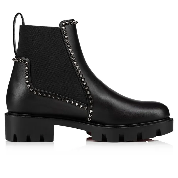 Women Out Lina Spike Lug Low Boots 8211 Calf Leather 8211 Black Christian Louboutin Boots