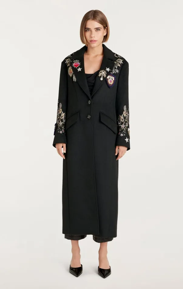 Women Outerwear Cinq Sept Heritage Patch Gravis Coat Black Multi