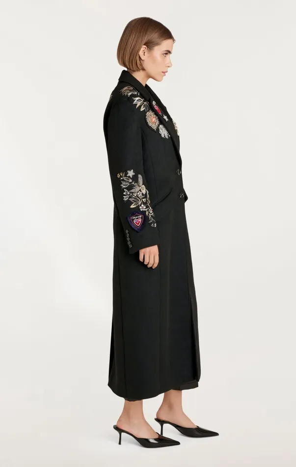 Women Outerwear Cinq Sept Heritage Patch Gravis Coat Black Multi
