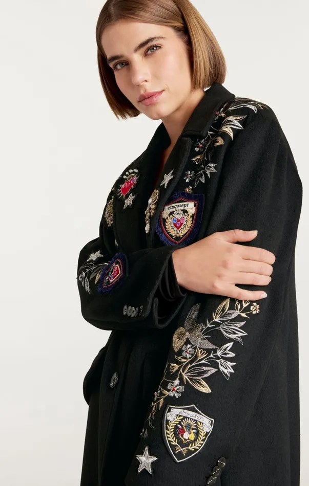 Women Outerwear Cinq Sept Heritage Patch Gravis Coat Black Multi