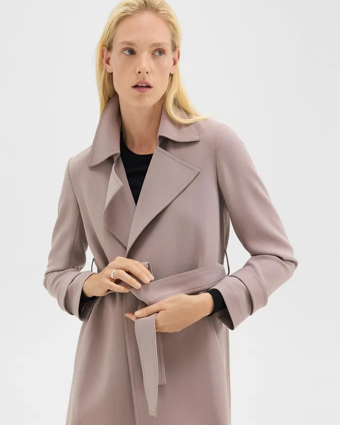 Women Outerwear Theory Oaklane Trench Coat In Admiral Crepe Cinder