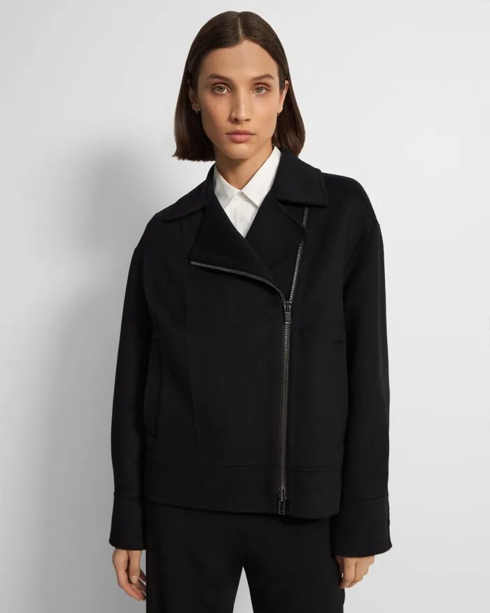 Women Outerwear Theory Oversized Moto Jacket In DoubleFace WoolCashmere Black