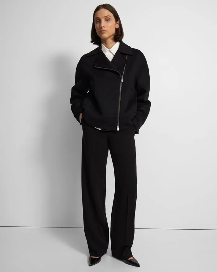 Women Outerwear Theory Oversized Moto Jacket In DoubleFace WoolCashmere Black