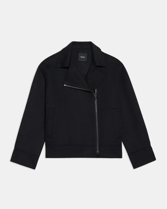 Women Outerwear Theory Oversized Moto Jacket In DoubleFace WoolCashmere Black
