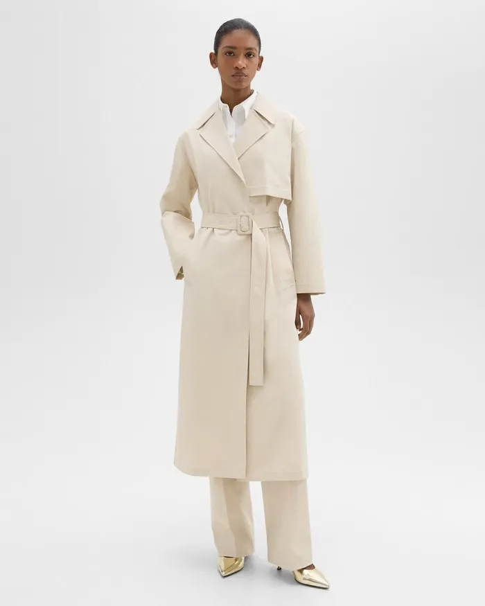 Women Outerwear Theory Wrap Trench Coat In Organic Cotton Sand