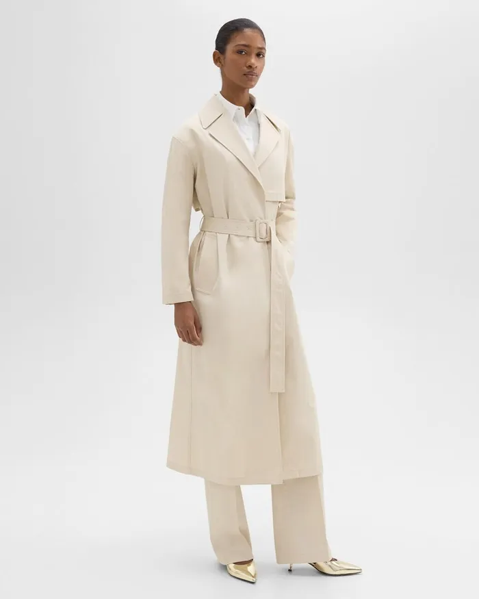 Women Outerwear Theory Wrap Trench Coat In Organic Cotton Sand