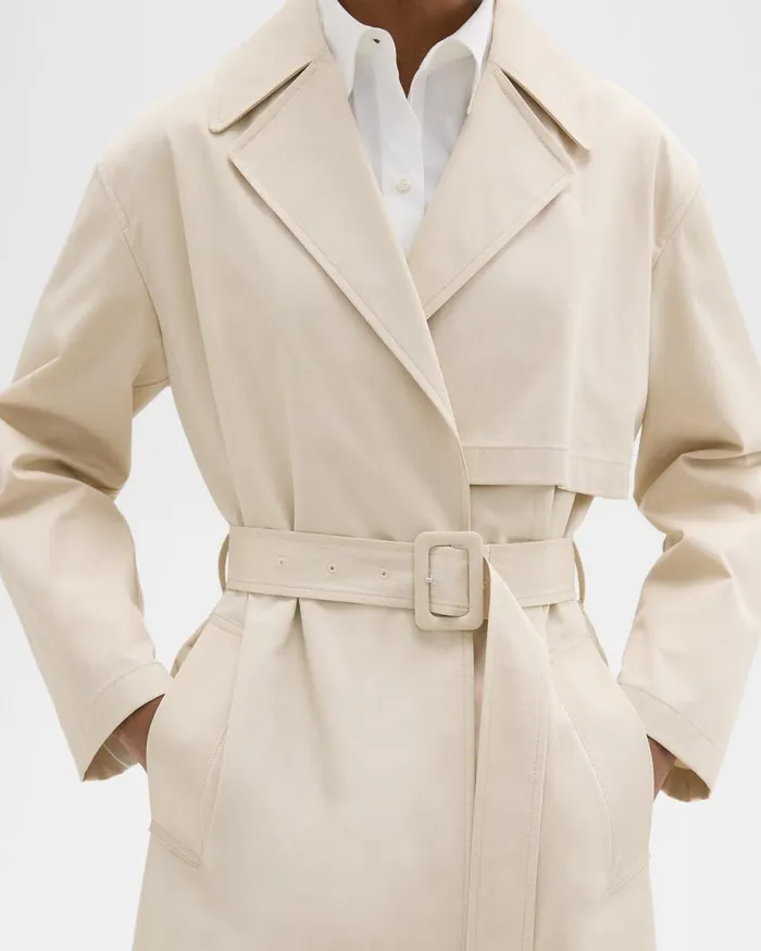 Women Outerwear Theory Wrap Trench Coat In Organic Cotton Sand