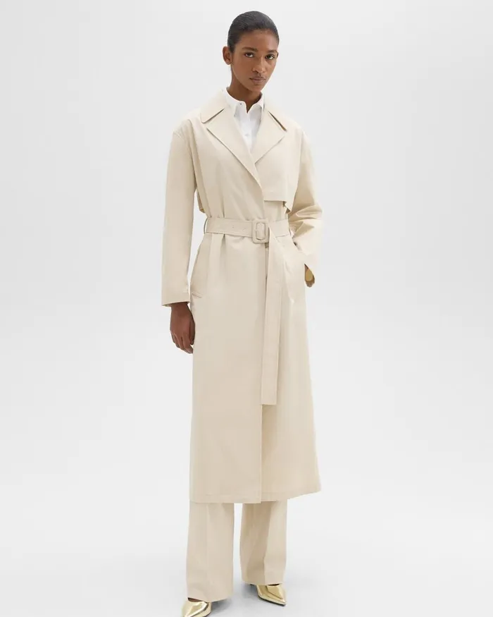 Women Outerwear Theory Wrap Trench Coat In Organic Cotton Sand