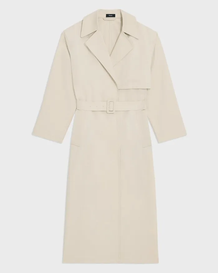 Women Outerwear Theory Wrap Trench Coat In Organic Cotton Sand