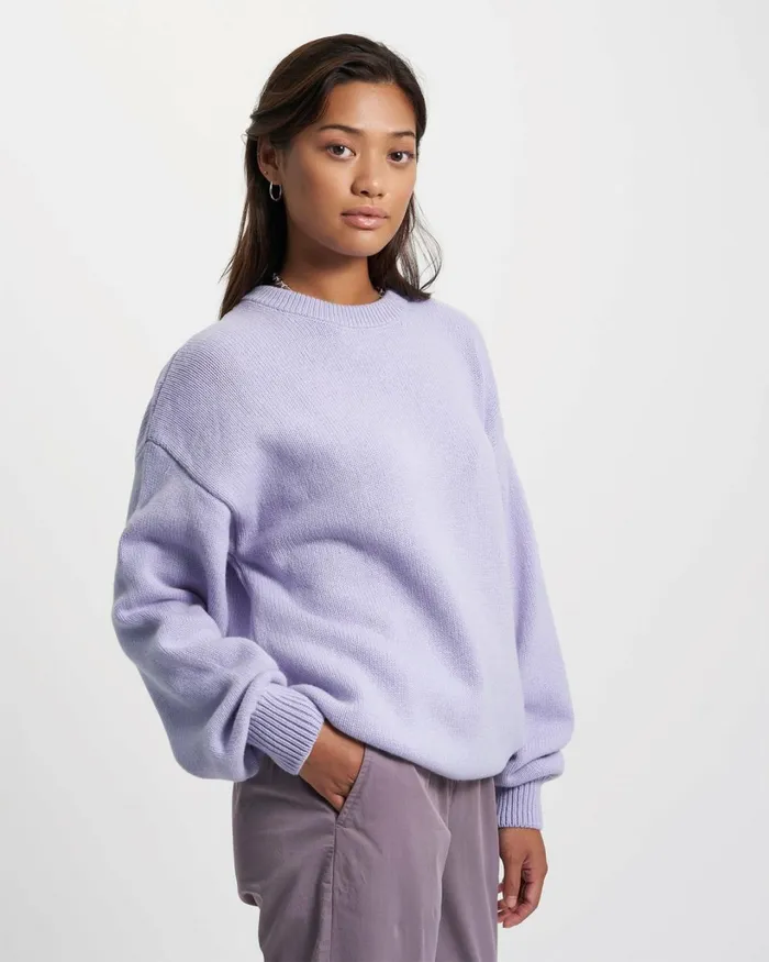 Women Oversized Merino Wool Crew Lava Grey Colorful Standard Knit Sweaters