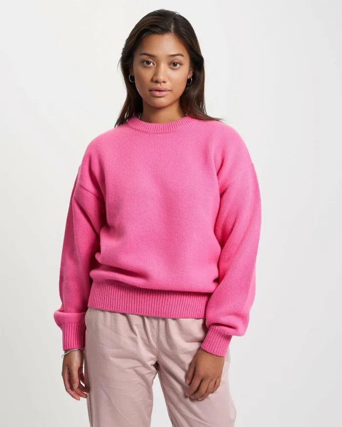 Women Oversized Merino Wool Crew Polar Blue Colorful Standard Knit Sweaters
