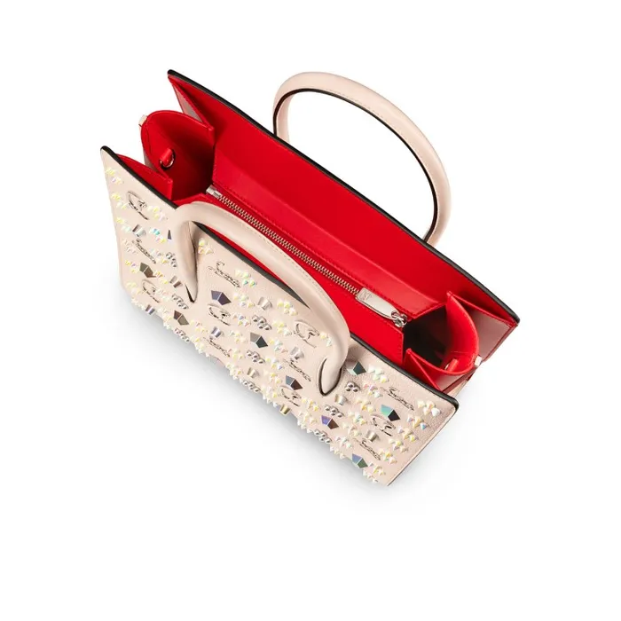 Women Paloma Medium Top Handle Bag 8211 Grained Calf Leather And Spikes Loubinthesky 8211 Leche Christian Louboutin Shoulder Bags