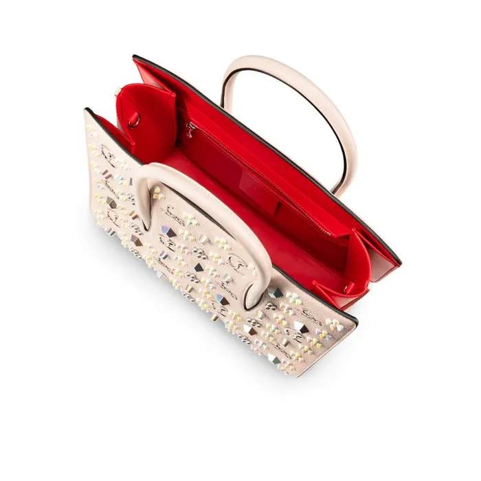Women Paloma Medium Top Handle Bag 8211 Grained Calf Leather And Spikes Loubinthesky 8211 Leche Christian Louboutin Shoulder Bags