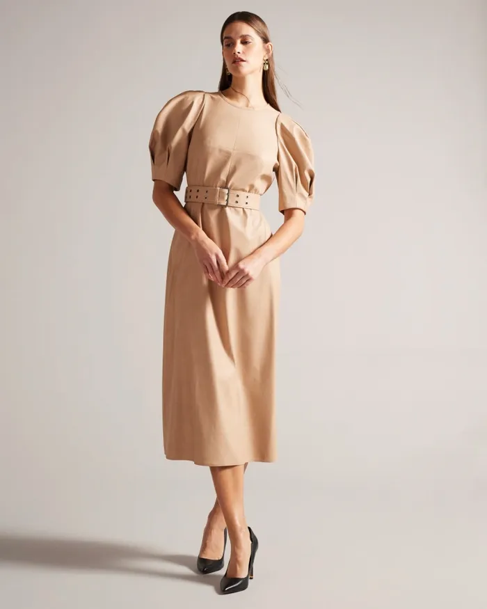 Women PALOWMA 8211 Puff Sleeve Midi Dress Camel Ted Baker Dresses