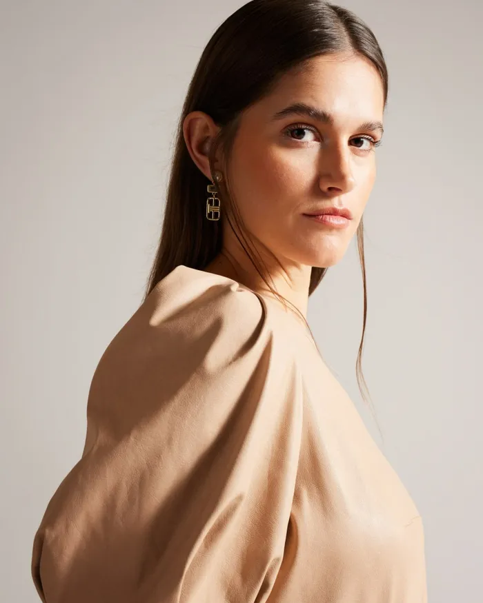 Women PALOWMA 8211 Puff Sleeve Midi Dress Camel Ted Baker Dresses