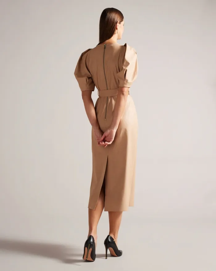 Women PALOWMA 8211 Puff Sleeve Midi Dress Camel Ted Baker Dresses