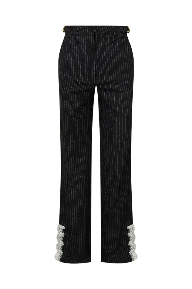 Women Pants and Shorts LoveShackFancy Garelle Pinstriped LaceDetailed Pants Night Shadow Women Pants and Shorts LoveShackFancy Garelle Pinstriped LaceDetailed Pants Night Shadow