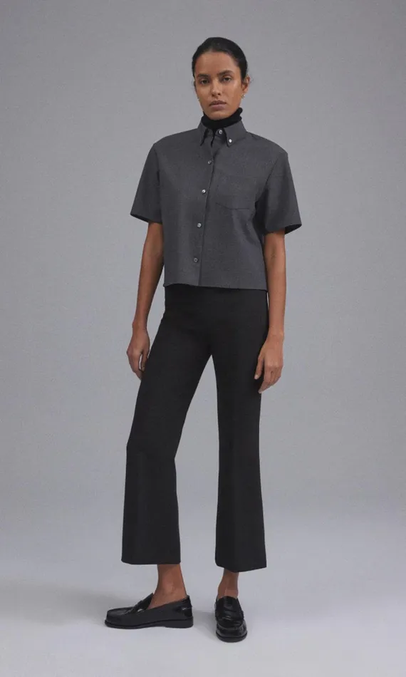 Women Pants Theory Cropped Kick Pant In Stretch CottonBlend Black