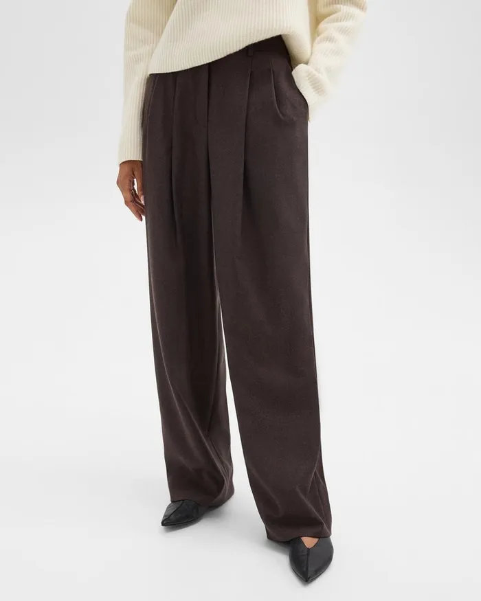 Women Pants Theory Double Pleat Pant In Sleek Flannel Hickory Melange