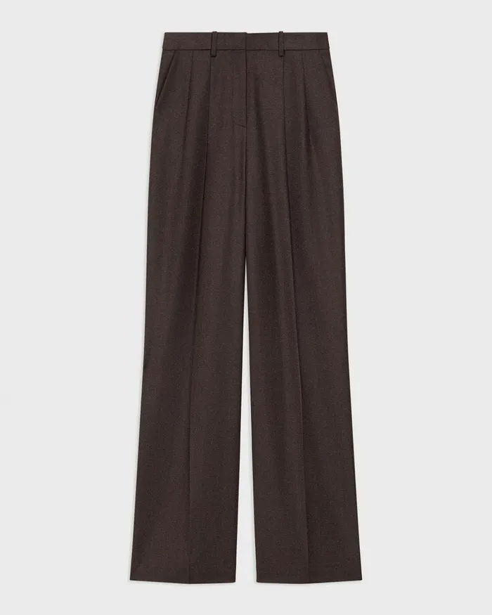 Women Pants Theory Double Pleat Pant In Sleek Flannel Hickory Melange