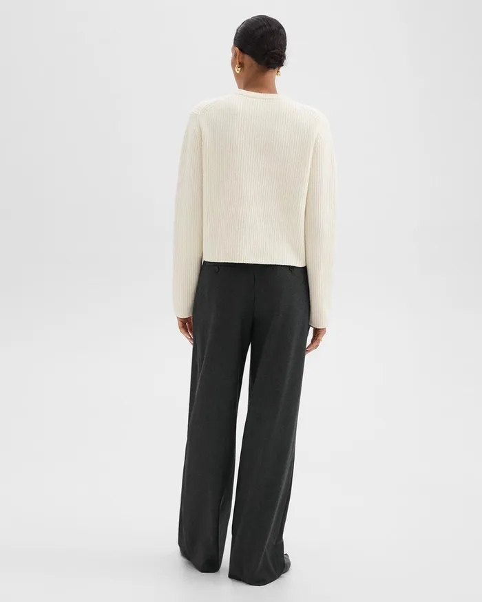 Women Pants Theory Double Pleat Pant In Sleek Flannel New Charcoal Melange