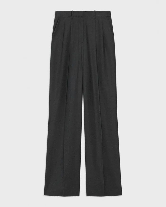 Women Pants Theory Double Pleat Pant In Sleek Flannel New Charcoal Melange