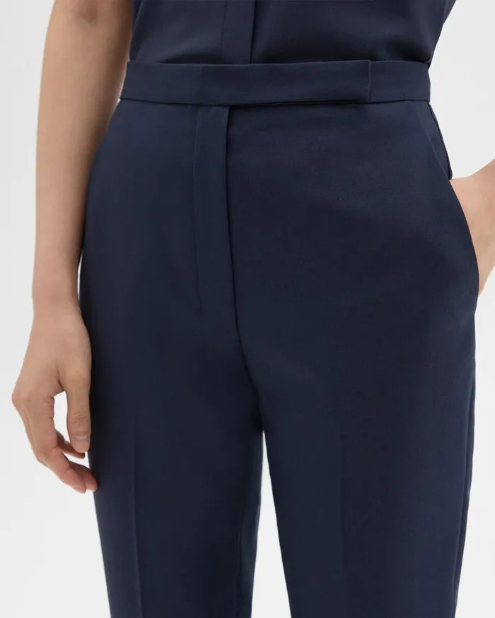 Women Pants Theory HighWaist Slim Crop Pant In Oxford Wool Nocturne Navy