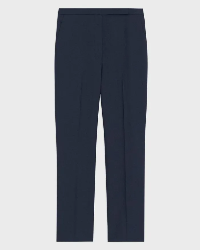 Women Pants Theory HighWaist Slim Crop Pant In Oxford Wool Nocturne Navy