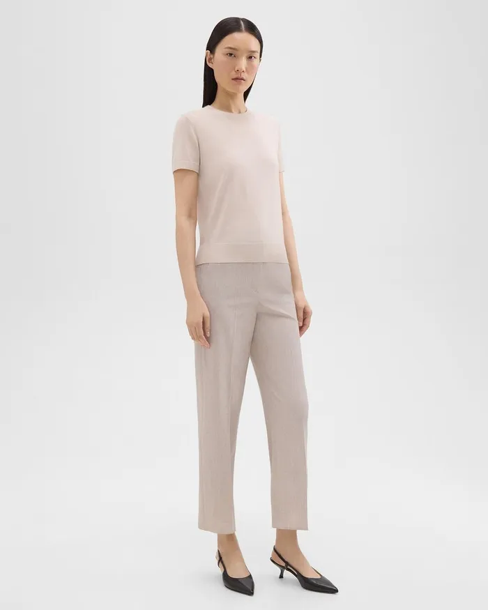 Women Pants Theory HighWaist StraightLeg Pant In Good Wool Sand Melange