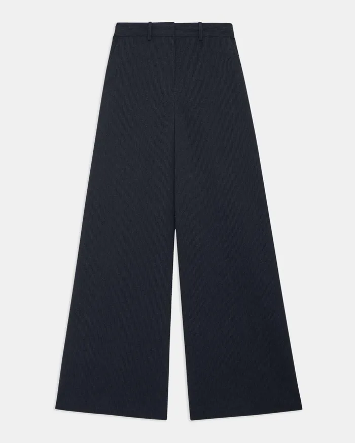 Women Pants Theory HighWaist WideLeg Pant In Seersucker Navy