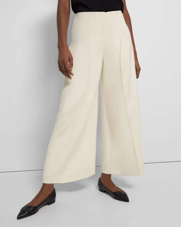 Women Pants Theory Pleated WideLeg Pant In Admiral Crepe Rice