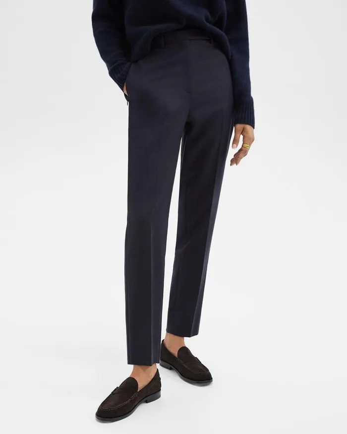 Women Pants Theory Tapered HighWaist Pant In Sleek Flannel Navy