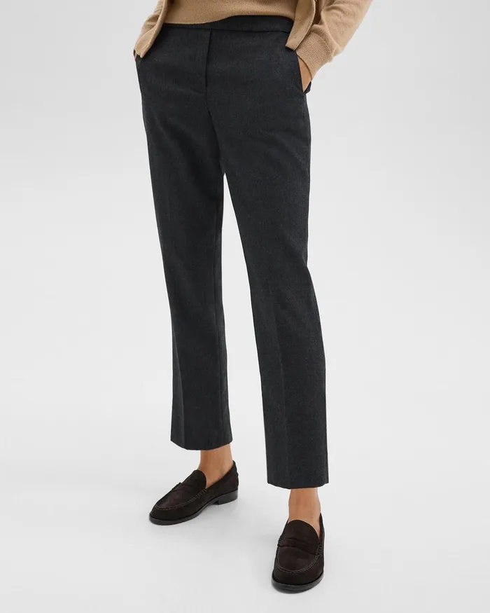 Women Pants Theory Treeca PullOn Pant In Sleek Flannel New Charcoal Melange