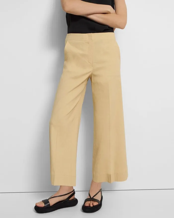 Women Pants Theory Wide Crop Pant In Good Linen Butter Yellow