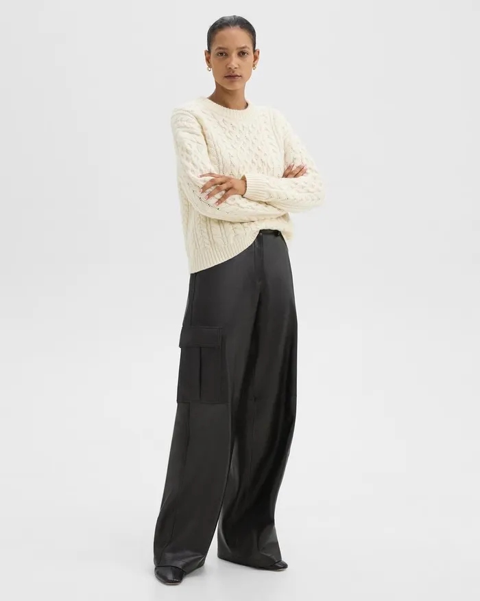 Women Pants Theory WideLeg Cargo Pant In Leather Black