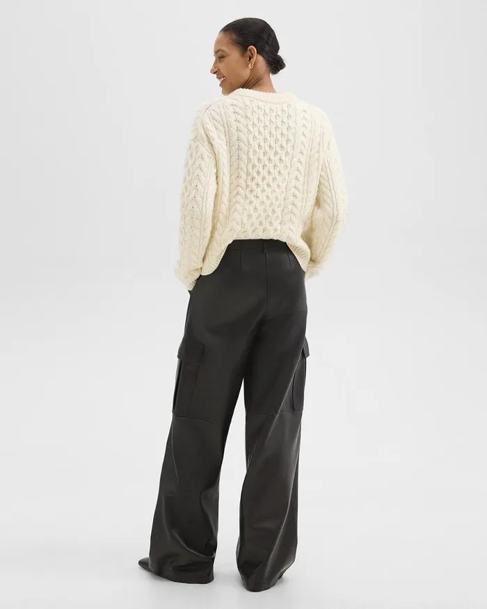 Women Pants Theory WideLeg Cargo Pant In Leather Black