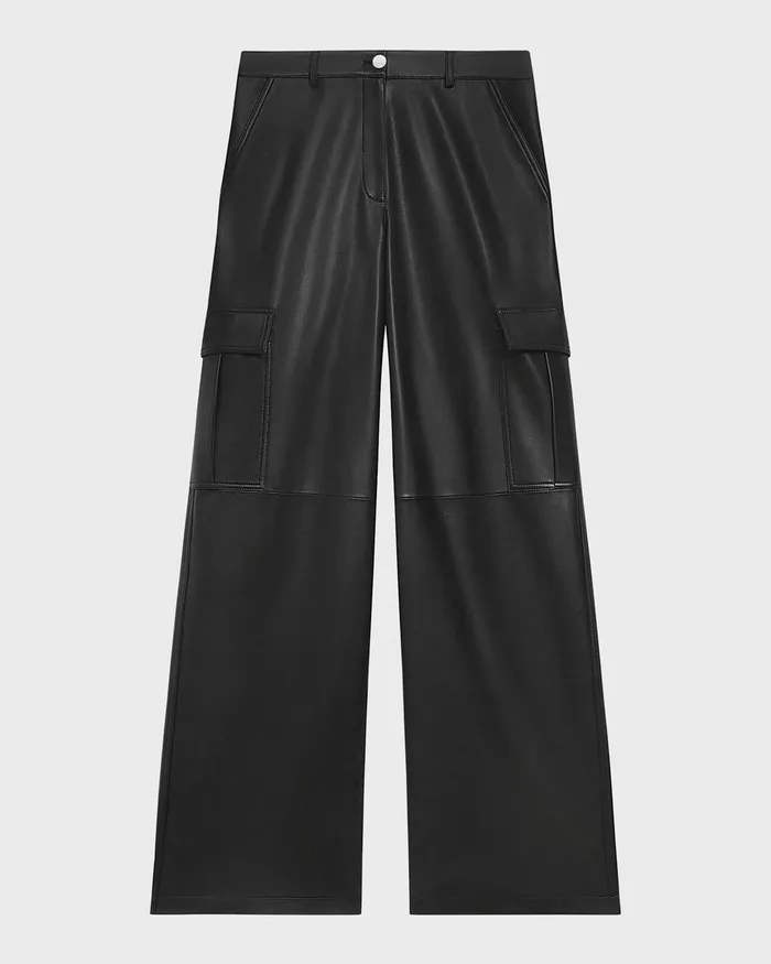 Women Pants Theory WideLeg Cargo Pant In Leather Black