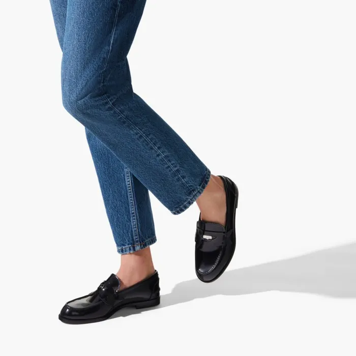 Women Penny Loafers 8211 Abrasivato Calf Leather 8211 Black Christian Louboutin Flats and Loafers