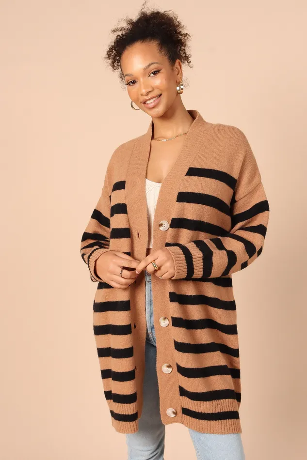Women petalandpup Julie Cardigan 8211 Tan Stripe Tan Stripe Knitwear