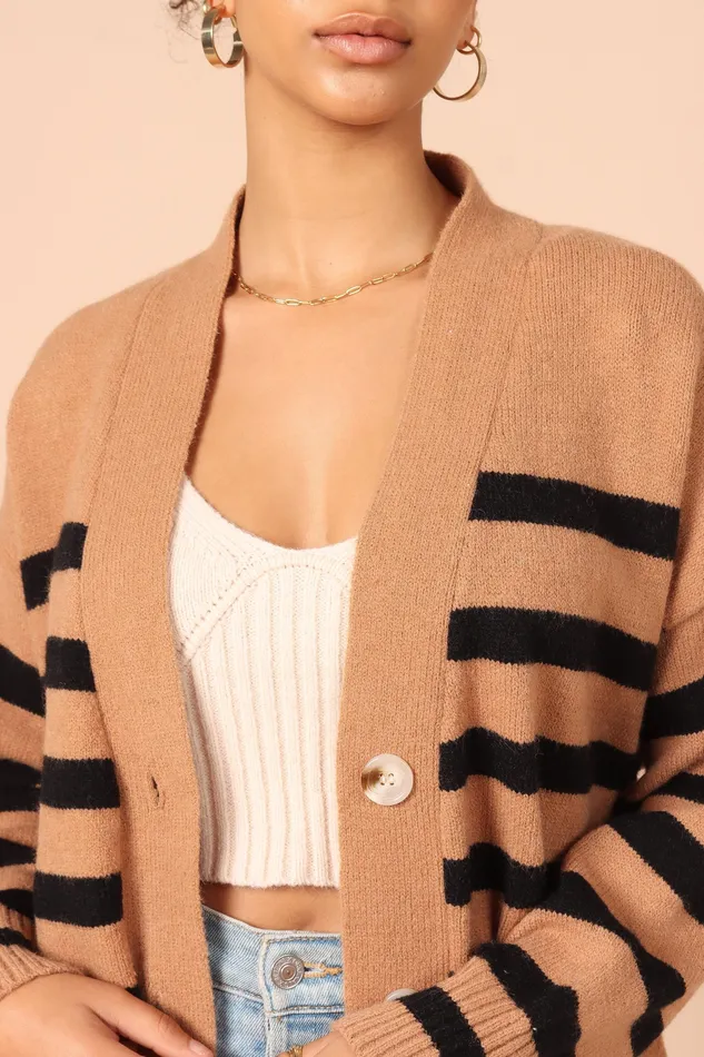 Women petalandpup Julie Cardigan 8211 Tan Stripe Tan Stripe Knitwear