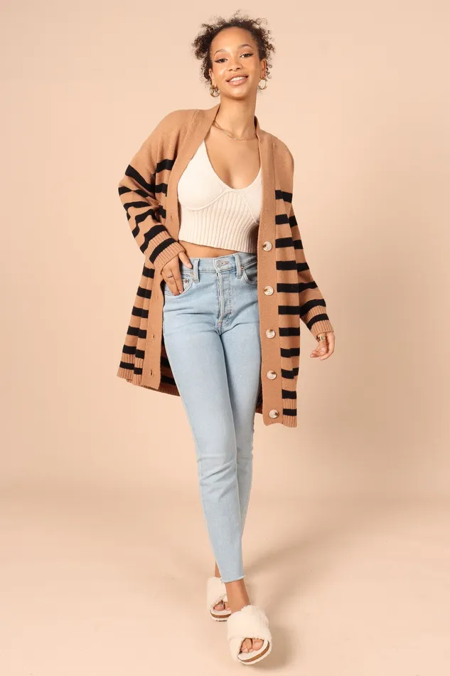 Women petalandpup Julie Cardigan 8211 Tan Stripe Tan Stripe Knitwear