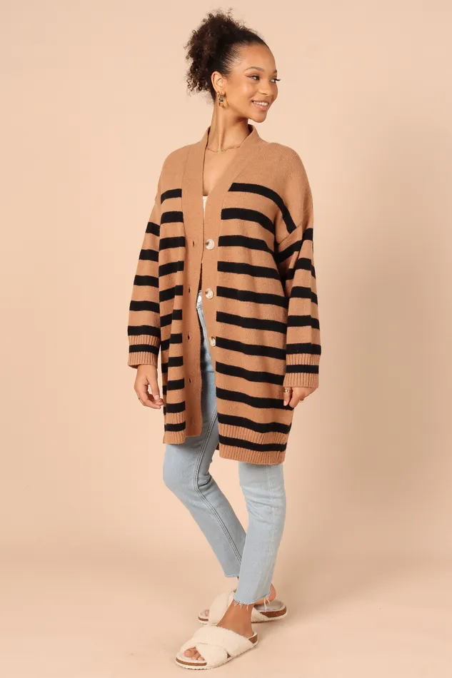 Women petalandpup Julie Cardigan 8211 Tan Stripe Tan Stripe Knitwear