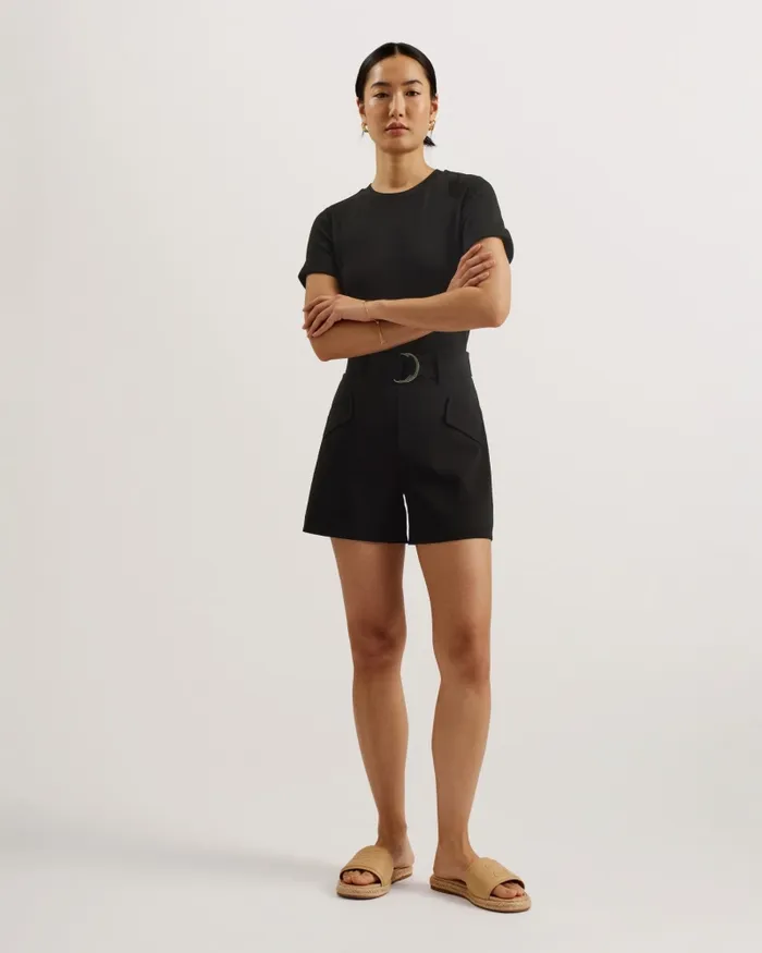 Women PLARA 8211 Short Sleeve Belted Cargo Playsuit Black Ted Baker Jumpsuits and Playsuits