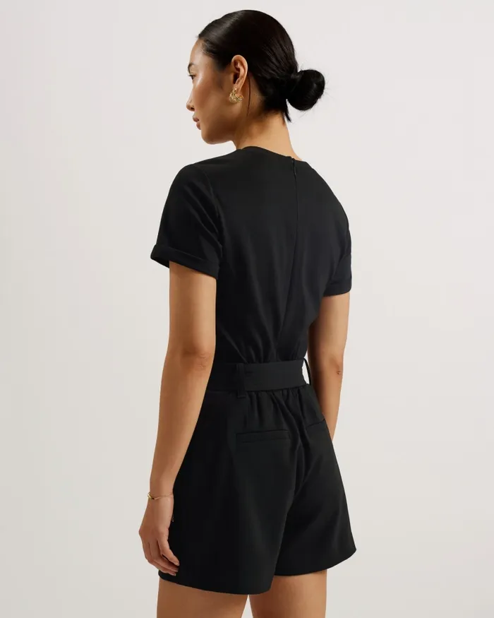Women PLARA 8211 Short Sleeve Belted Cargo Playsuit Black Ted Baker Jumpsuits and Playsuits