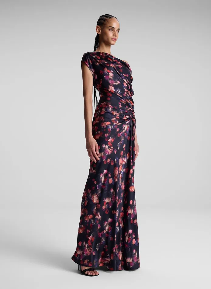 Women Poppy Stretch Silk Gown Navy Multi ALC Dresses